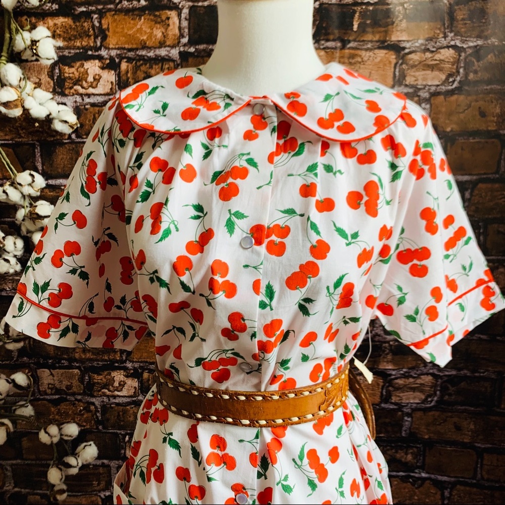 NWT Vintage 1970s Cherry Print Dress - Picture 4 of 8